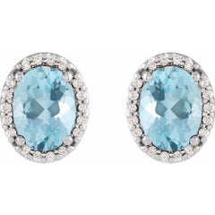 14K White Gold 6x4 mm Natural Aquamarine & .06 CTW Natural Diamond Halo-Style Earrings