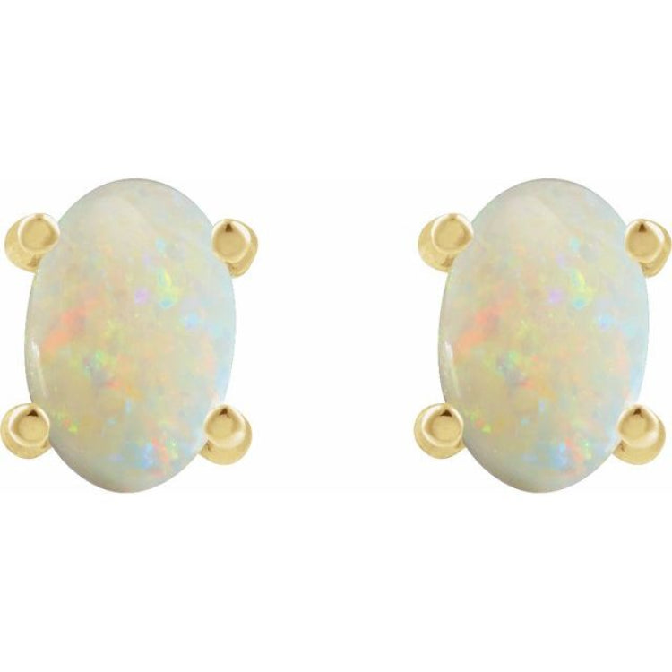 14K Yellow Gold 6x4 mm Oval Natural White Opal Earrings