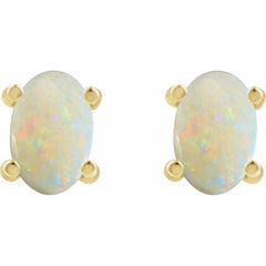 14K Yellow Gold 6x4 mm Oval Natural White Opal Earrings