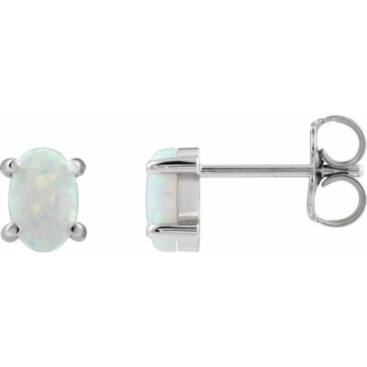 14K White Gold 6x4 mm Oval Lab-Grown White Opal Earrings