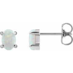 14K White Gold 6x4 mm Oval Lab-Grown White Opal Earrings
