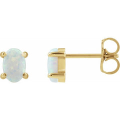 14K Yellow Gold 6x4 mm Oval Lab-Grown White Opal Earrings