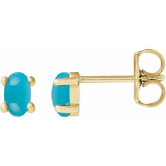 14K Yellow Gold 7x5 mm Oval Natural Turquoise Earrings