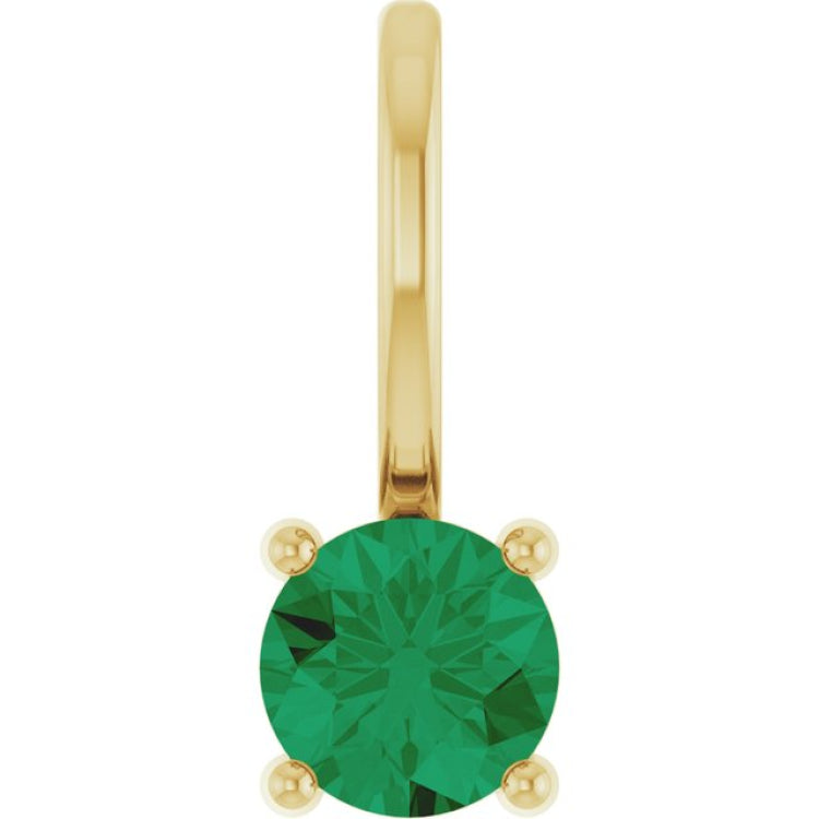 14K Yellow Gold Lab-Grown Emerald Solitaire Charm/Pendant