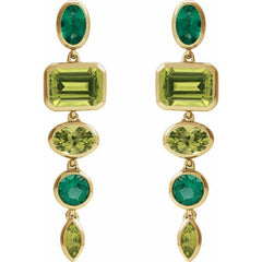 14K Yellow Gold Natural Peridot & Lab-Grown Emerald Dangle Earrings