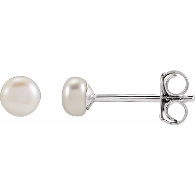 Sterling Silver 3.5-4 mm Cultured White Freshwater Button Pearl Earrings