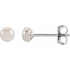 Sterling Silver 3.5-4 mm Cultured White Freshwater Button Pearl Earrings