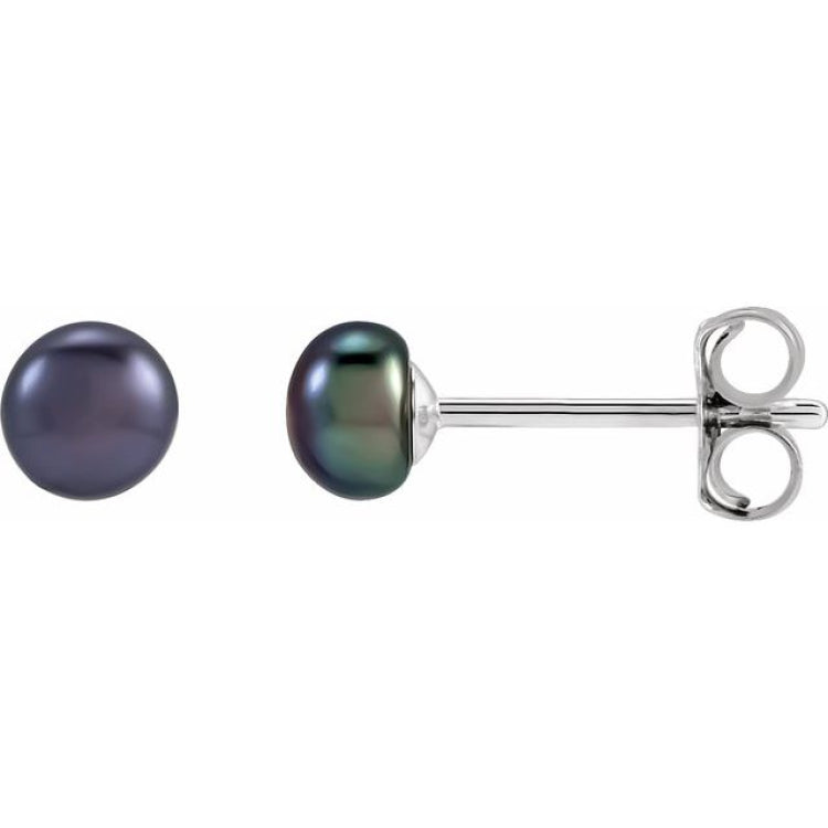 Sterling Silver 3.5-4 mm Cultured Black Freshwater Button Pearl Earrings
