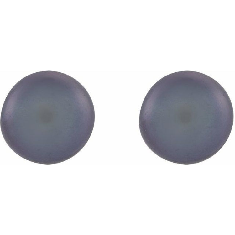 14K Yellow Gold 4-4.5 mm Cultured Black Freshwater Button Pearl Earrings