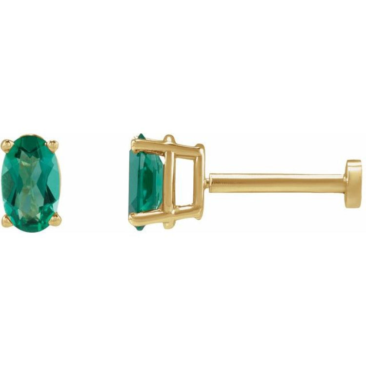 14K Yellow Gold 5x3 mm  Lab-Grown Emerald Earring
