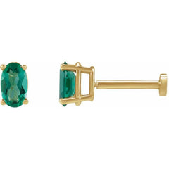 14K Yellow Gold 5x3 mm  Lab-Grown Emerald Earring