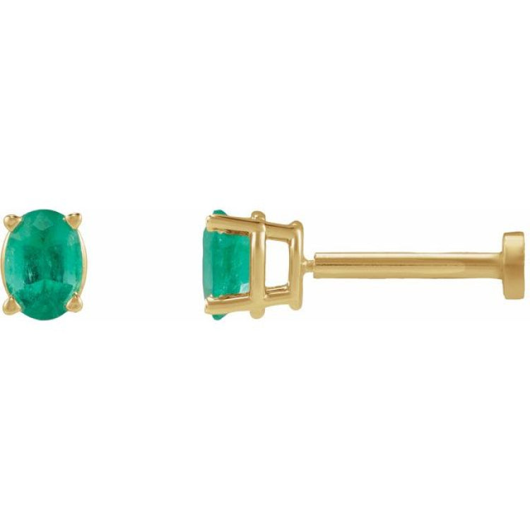 14K Yellow Gold 4x3 mm  Natural Emerald Earring