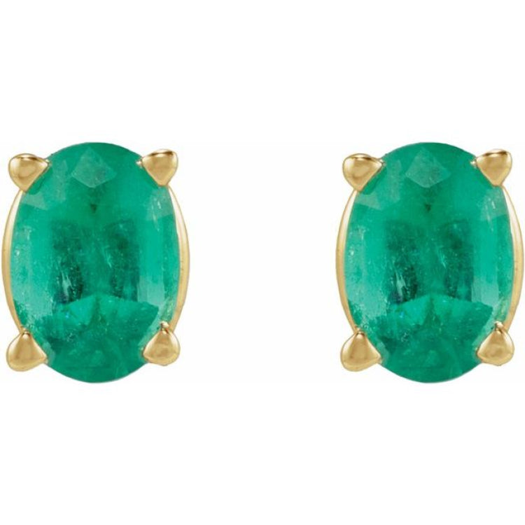 14K Yellow Gold 4x3 mm  Natural Emerald Earring