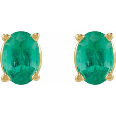14K Yellow Gold 4x3 mm  Natural Emerald Earring