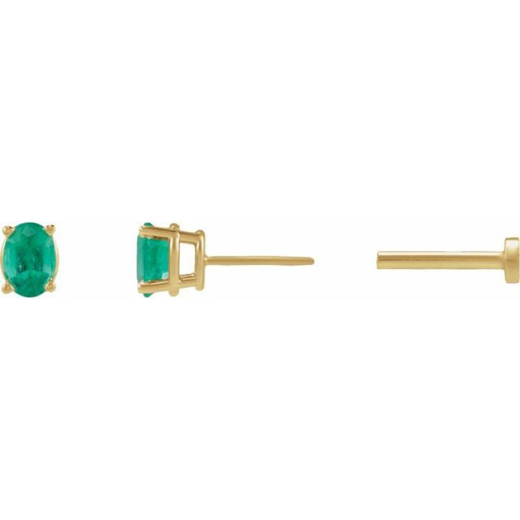 14K Yellow Gold 4x3 mm  Natural Emerald Earring