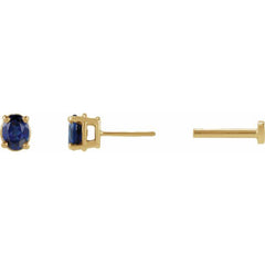 14K Yellow Gold 4x3 mm  Lab-Grown Blue Sapphire Earring