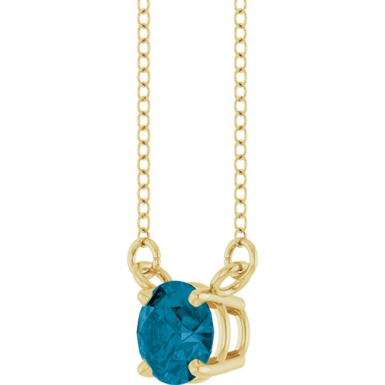 14K Yellow Gold Natural London Blue Topaz Solitaire 18" Necklace