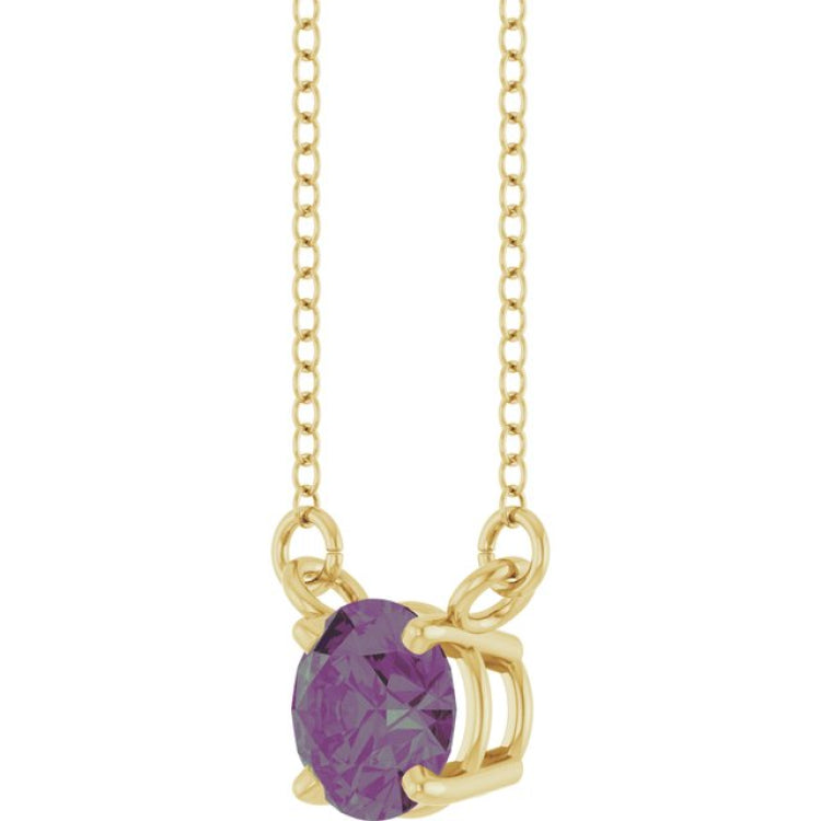 14K Yellow Gold Lab-Grown Alexandrite Solitaire 18" Necklace