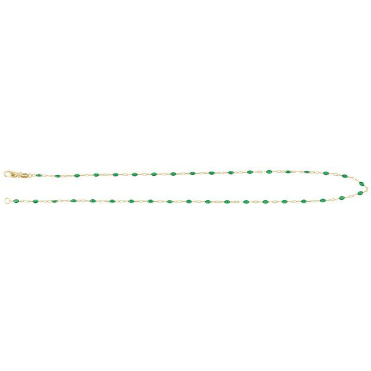 14K Yellow Gold-Filled 1.6 mm Green Enamel Bead Paperclip-Style 20" Chain