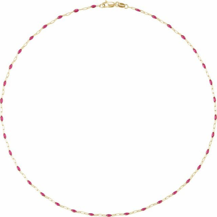 14K Yellow Gold-Filled 1.6 mm Pink Enamel Bead Paperclip-Style 18" Chain