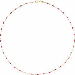 14K Yellow Gold-Filled 1.6 mm Pink Enamel Bead Paperclip-Style 20" Chain