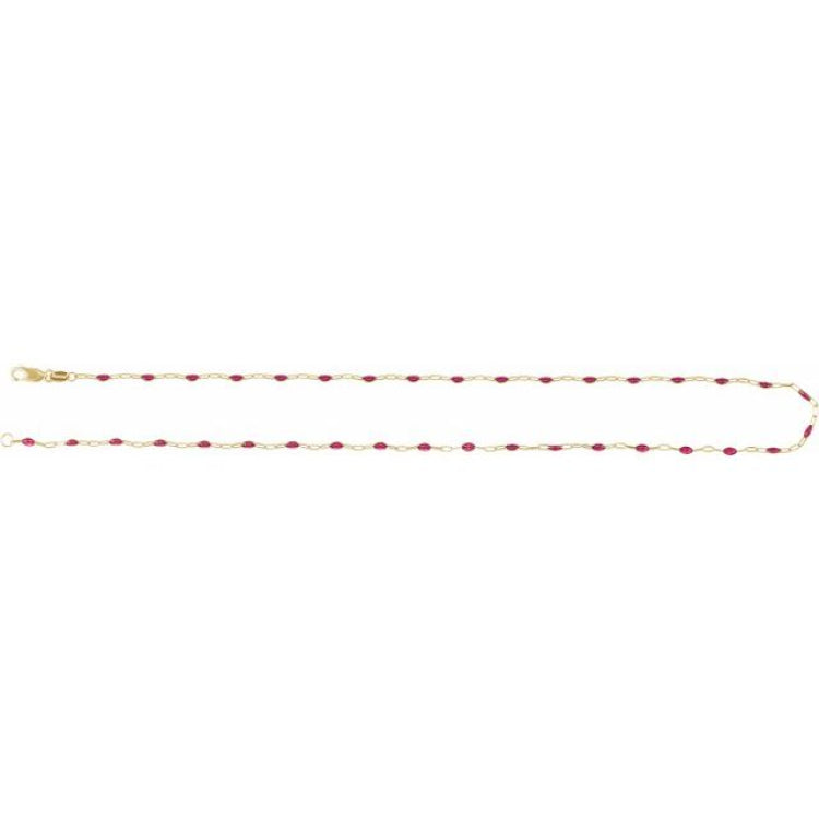 14K Yellow Gold-Filled 1.6 mm Pink Enamel Bead Paperclip-Style 20" Chain