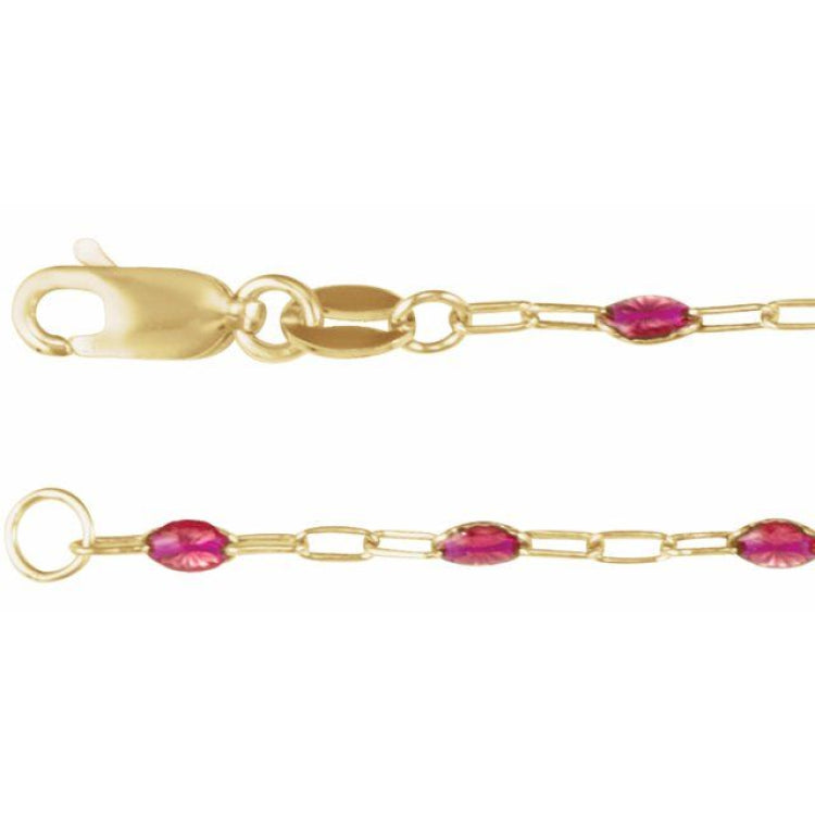 14K Yellow Gold-Filled 1.6 mm Pink Enamel Bead Paperclip-Style 20" Chain