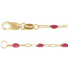 14K Yellow Gold-Filled 1.6 mm Pink Enamel Bead Paperclip-Style 7" Chain
