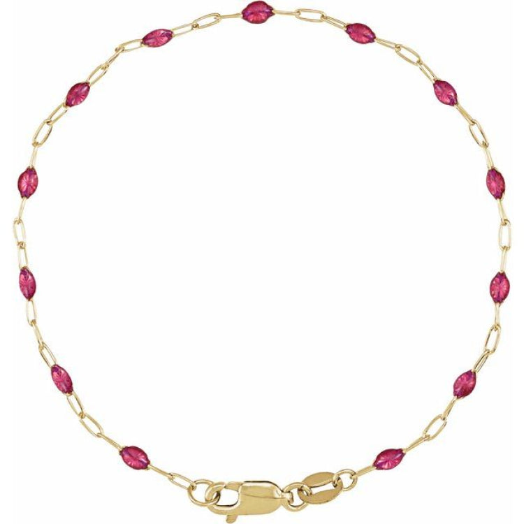 14K Yellow Gold-Filled 1.6 mm Pink Enamel Bead Paperclip-Style 7" Chain