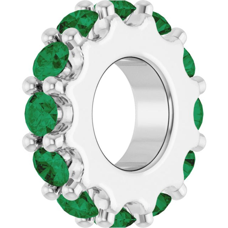 14K White Gold Lab-Grown Emerald Spacer Charm/Pendant