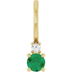 14K Yellow Gold Lab-Grown Emerald & .02 CT Natural Diamond Charm/Pendant