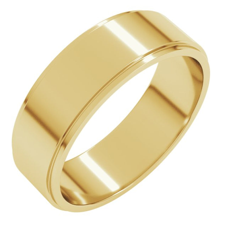 14K Yellow Gold 6 mm Stepped-Edge Flat Band Size 8.5