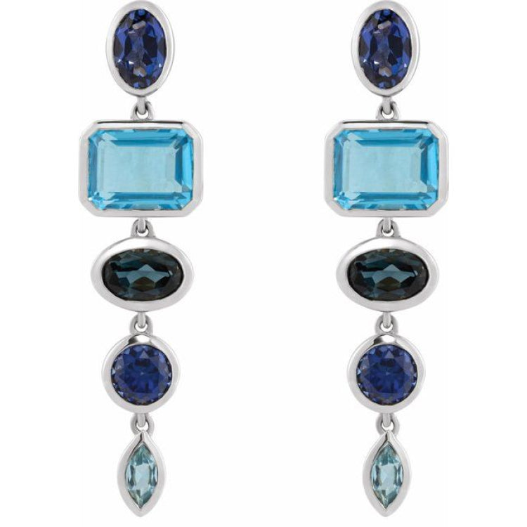 14K White Gold Lab-Grown Blue Sapphire & Natural London Blue Topaz Dangle Earrings