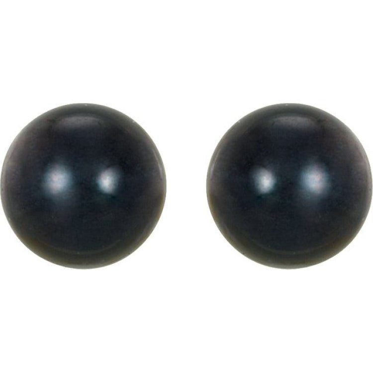 14K White Gold  8 mm Cultured Black Akoya Pearl Earrings
