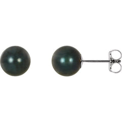 14K White Gold 7 mm Black Akoya Cultured Pearl Earrings