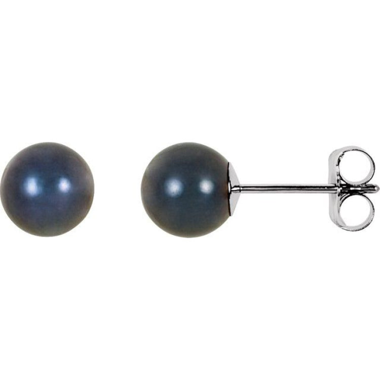 14K White Gold  6 mm Cultured Black Akoya Pearl Earrings