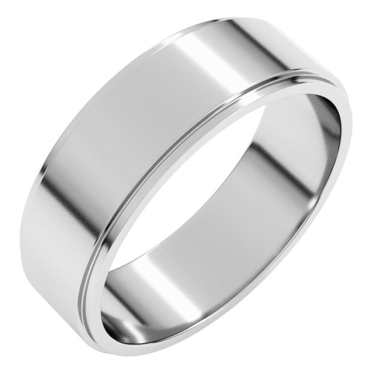 10K White Gold 6 mm Stepped-Edge Flat Band Size 9.5