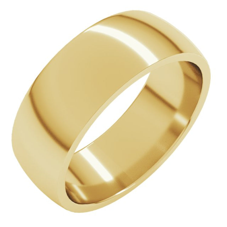 14K Yellow Gold 7 mm Lightweight Comfort-Fit Half Round Band Size 10