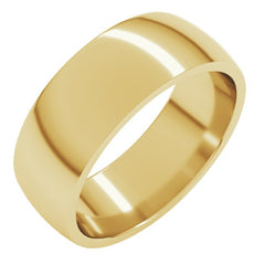 14K Yellow Gold 7 mm Lightweight Comfort-Fit Half Round Band Size 10