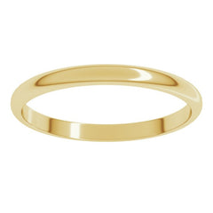 14K Yellow Gold 2 mm Lightweight Half Round Band Size 10