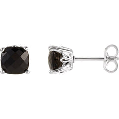 Sterling Silver 5x5 mm Cushion Natural  Black Onyx Earrings