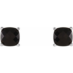 Sterling Silver 5x5 mm Cushion Natural  Black Onyx Earrings