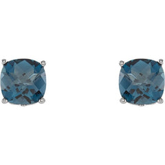 Sterling Silver 5x5 mm Cushion Natural London Blue Topaz Earrings