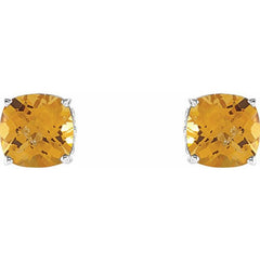 Sterling Silver 6x6 mm Cushion Natural Citrine Earrings