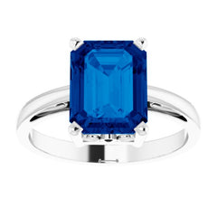 14K White Gold Lab-Grown Blue Sapphire Scroll Setting® Ring