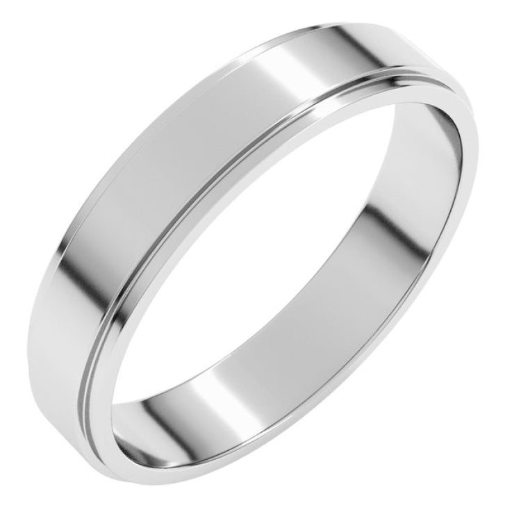 14K White Gold 4 mm Stepped-Edge Flat Band Size 5.5