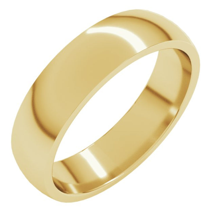 14K Yellow Gold 5 mm Lightweight Comfort-Fit Half Round Band Size 6