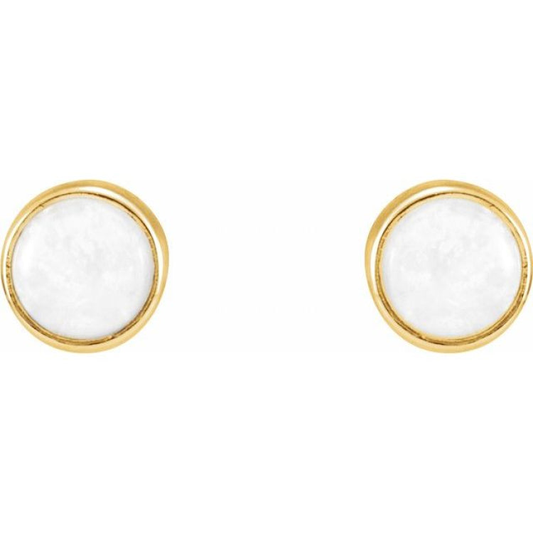 14K Yellow Gold Natural White Opal Earrings