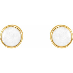 14K Yellow Gold Natural White Opal Earrings