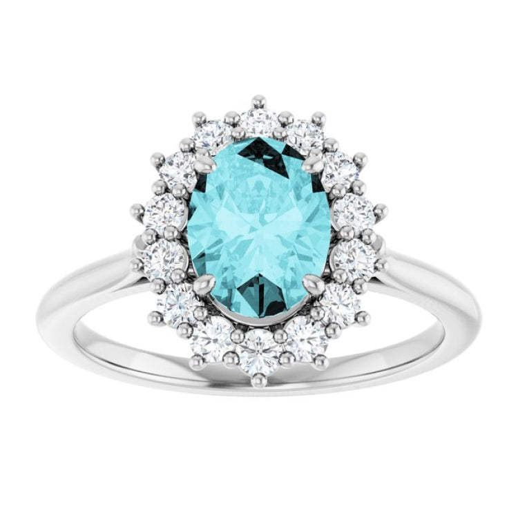14K White Gold Natural Blue Zircon & 3/8 CTW Natural Diamond Ring